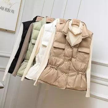 Жилет женский пуховый корейский вариант короткий универсальный верхняя одежда белый утиный пух 2024 осень и зима новый жилет жилет воротник-стойка жилет One Size белый
