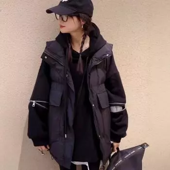 Жилет женский пуховый высокого класса 2024 новый белый жилет из утиного пуха большой карман свободный жилет куртка S чёрный