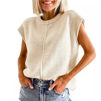 Жилет женский свободный повседневный однотонный вязаный топ без рукавов S белый