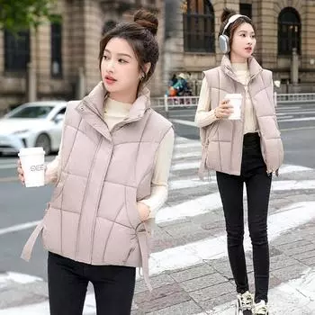 Жилет женский зимний из хлопка, свободный и легкий, с воротником-стойкой, с рисунком в виде стримера, терможилет M чёрный