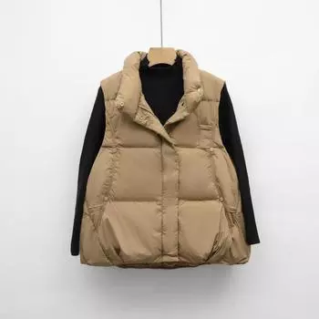 Жилет женский зимний корейский вариант свободный модный жилет с воротником-стойкой жилет жилет жилет короткая куртка для сохранения тепла S чёрный