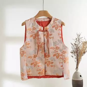 Жилет жилет женский жаккардовый жилет топ новый ретро с бахромой и пряжкой большого размера жилет M [Recommended below 50kg] оранжевый