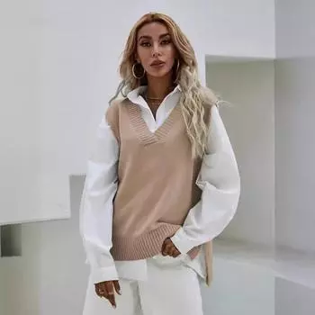 Жилет Жилет Жилет Свитер Приталенный крой V-образный вырез Без рукавов Трикотажный свитер Женский свитер Пальто One Size белый