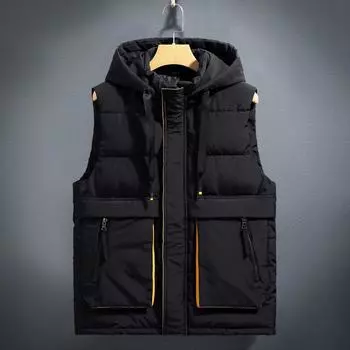 Жилет зимний с капюшоном жилет утолщенный пуховый хлопок плечо мужская зимняя безрукавка Horse Clip куртка L чёрный