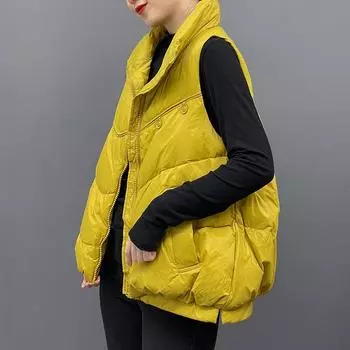 жилеты с двумя пряжками, пуховики для женщин с одинаковым материалом внутри и снаружи, утолщенные жилеты, жилеты из белого утиного пуха, теплые на осень и зиму S size 90-60kg белый