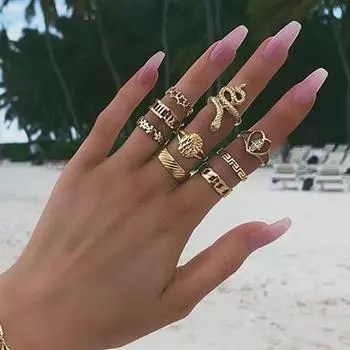 ZHINI 9 шт./компл. золотое кольцо Bohomia для женщин, винтажное регулируемое кольцо в форме змеи, готическое ювелирное украшение, подарок, женские кольца
