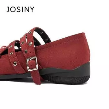 Zhini, red bow single shoes women s French retro shoes 25 spring new rivet belt buckle ballet flats 35 красный