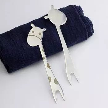 Жираф Дизайн Десерт Закуска Из Нержавеющей Стали Торт Вилка Фруктовый Салат Детская Посуда серебряный