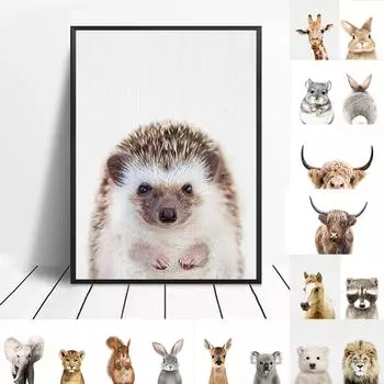 Жираф, кролик, слон, холст, детский постер, детская Настенная картина, принт, картина с лесными животными, скандинавский детский декор для детской спальни 21x30cm No Frame