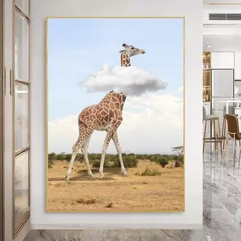 Жираф в облаках, креативное животное, настенное искусство, холст, живопись, современный постер и принты для гостиной, детской спальни, домашний декор, фотографии 20x30cm No Frame