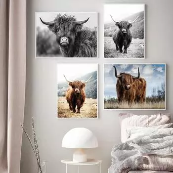 Жираф Як Банни Слон Детская настенная живопись на холсте Плакаты на скандинавскую тему и принты Настенные панно с животными Декор для детской комнаты без рамки 21*30cm