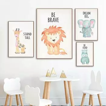 Жираф Зебра Бегемот Обезьяна Детская настенная живопись на холсте Плакаты на скандинавскую тему и принты Настенная картина для детской комнаты Домашний декор 21cm30cm NoFrame