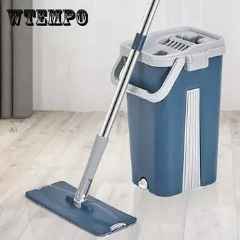 Жирная и толстая швабра Бытовое ведро для мытья без помощи рук. Чистка одним перетаскиванием. Ленивая плоская швабра. Чистка пола. Замена тряпки для швабры. Влажное и сухое средство для уборки дома двойного назначения. 2 Mop Cloth синий