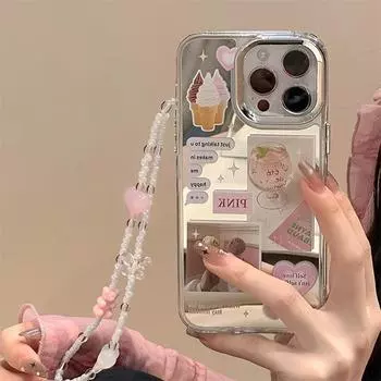 Zhitai Apple 16 Pro Max Three-in-One Mirror Silicone Phone Case with Bracelet - Douyin Hot Sale iPhone 13