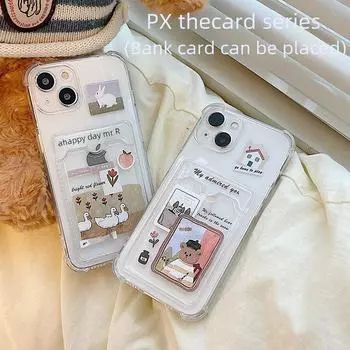 Zhitai Apple iPhone 15/14 масляная живопись мультфильм ТПУ чехол и 16-карточный держатель iPhone 14 Plus