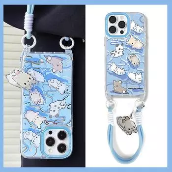 Zhitai iPhone 15 Pro/16/14 Pro Max/13/12 Case with Female Lanyard & Cartoon Mirror Design iPhone 16 Plus