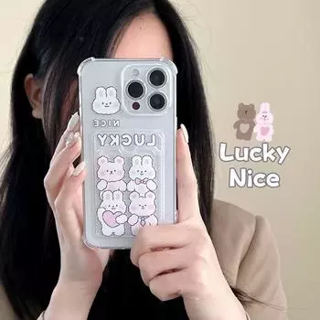 Zhitai iPhone 15 Pro Card Case - Apple 16, iPhone 14/13/X, Cartoon Rabbit Design