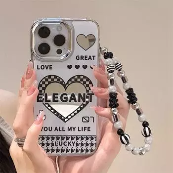 Zhitai iPhone 15 Pro Case: 3-in-1 Mirror Case with Chain & Love Design for Apple 12, 13 & 14 Models iPhone 16 Pro Max