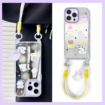 Zhitai iPhone Case: Summer Cartoon Mirror Lanyard Case for 16 Pro Max & 15 Pro, Compatible with Apple 14. 16 Plus