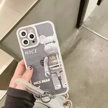 Zhitai Transparent Cartoon Phone Case with Lanyard for iPhone 15 Pro, 13, 8 Plus, & XS. iPhone 14 Pro