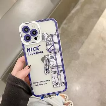 Zhitai Transparent iPhone Case with Cartoon Bear, Lanyard – Fits 15Pro, 13, 8Plus, 12, XR iPhone 11 Pro Max