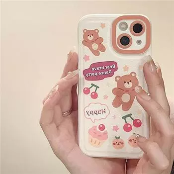 Zhitai Vegan Leather Phone Case for iPhone 11/13/14 Pro Max - Dessert Bear Design iPhone 12 Pro Max
