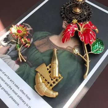 Живая французская элегантная эмалевая булавка для бутылки вина с цветком, гальваническое покрытие, брошь, аксессуары
