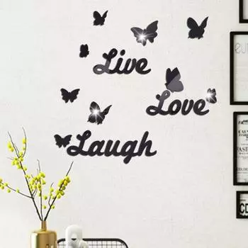 Живая любовь, смех, письмо, бабочка, зеркало, наклейка на стену, 3D наклейка «сделай сам», домашний декор серебряный