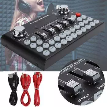 Живая звуковая карта с эффектами и устройством смены голоса для IPhone, сотового телефона, Type-C, ПК, игры, живое караоке, запись подкаста, музыки 1 set чёрный