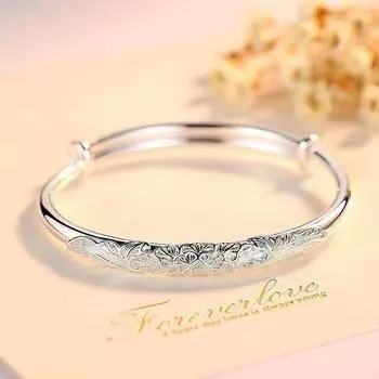 Живой круглый браслет с цветком, браслет Vera, посеребренный