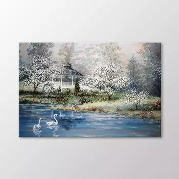 Живопись камелии и лебедей