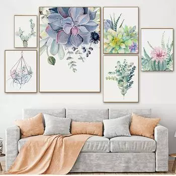Настенные картины, домашний декор, сочные растения, скандинавские листья, цветы кактуса, настенные художественные принты и принты на холсте 21cm30cm NoFrame