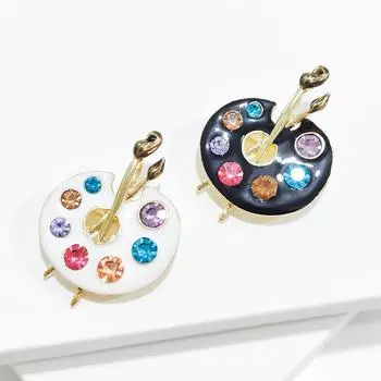 Живопись Палитра Броши Женщины Мужчины Кристалл Эмаль Черный Белый Рисунок Влюбленные Броши Подарки