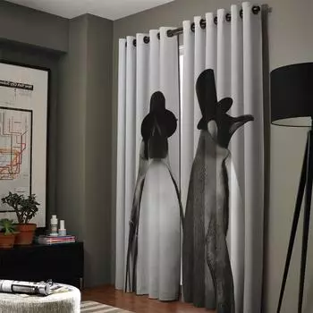 Животная тематика Милый пингвин Крупным Планом Оконные Шторы Шторы для Гостиной Декоративные Элементы Гостиная 135W x 60H(cm)