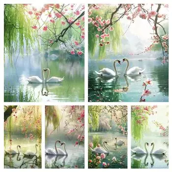 Животное 5D Алмазная картина Милый Белый гусь Пейзаж Алмазная картина инкрустированная полной алмазной вышивкой Картина Украшение Full Round 20x30CM
