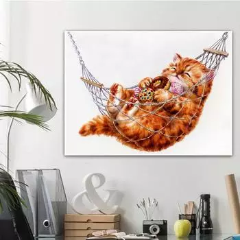 Животное 5D DIY Алмазная картина Ленивый кот Алмазная картина Полная круглая алмазная вышивка 20X30