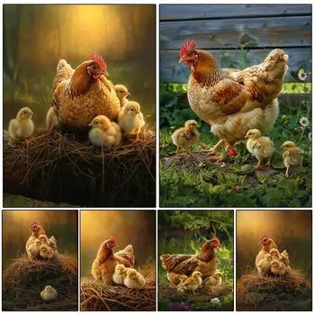 Животное 5DDIYDiamond Mosaic Новый продукт 2024 Курица и цыпленок Картина Полный Круглый Квадрат Вышитый Домашний Декор Комнаты Подарок Full Round 20x30CM