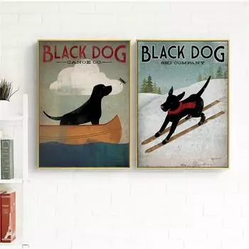 Животное Абстрактная живопись Ретро постер Черная собака Катание на лыжах Желтая собака Золотой ретривер Комната Украшение дома Настенное искусство Граффити Лодка 21cm30cm NoFrame