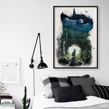 Животное абстрактное кошачье царство пейзажный плакат настенное искусство акварель украшение комнаты 21cm30cm NoFrame