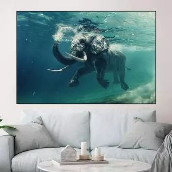 Животное, африканский слон, плавание в океане, холст, живопись, постеры и принты, настенная картина, современная гостиная, домашний декор, без рамки 20cm40cm NoFrame