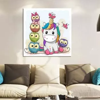 Животное DIY 5D Алмазная картина Маленький Единорог Алмазная вышивка Полный набор аниме Наборы для вышивки крестом Домашний декор Подарок ручной работы Round 25x25cm