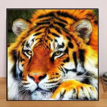 Животное DIY 5D Алмазная картина Могучий Тигр Алмазная вышивка Полный набор аниме Наборы для вышивки крестом Домашний декор Подарок ручной работы Round 25x25cm