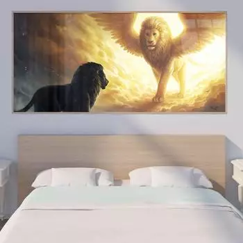 Животное искусство картина маслом прерийный лев мультфильм крылья льва холст картина гостиная коридор офис украшение дома фреска без рамки 20*40cm No Frame