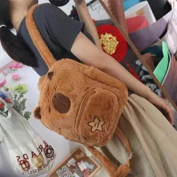 Животное Капибара плюшевый рюкзак письмо мультфильм Капибара сумка подарки Капибара сумка на плечо школа коричневый
