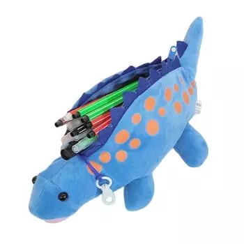 Животное Карандаш Ручка Плюшевая Канцелярия Большой Динозавр Замшевый Пенал на Молнии Веселый и Идеальный Подарок для Школы Старшей Школы Синий Чехол, Сумочка, Кейс, синий