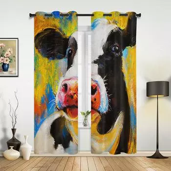 Животное коровьего цвета картина маслом оконные шторы спальня кухня шторы панельные шторы для гостиной Рождественский домашний декор 135W x 60H(cm)