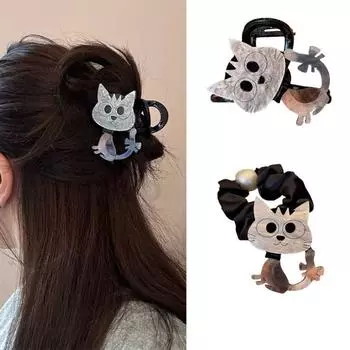Животное Кошачья Волосатая Коготь Y2k Мультфильм Акула Зажим Милая Кошачья Волоса Веревка Женская hair claw