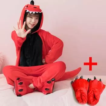 Животное красный динозавр комбинезоны кигуруми пижамный комплект для взрослых костюм унисекс пижамы женский мужской зимний костюм XL