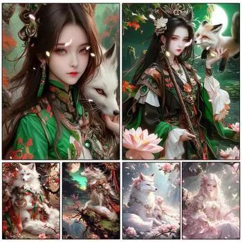 Животное Лиса Эльф 5DDIY Алмазная Картина Новинка 2024 Мультфильм Девушка Картина Мозаика Крест Вышивка Набор Украшения Дома Подарок Full Round 20x30CM