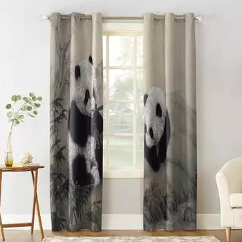 Животное Милая Панда Бамбук Чернила Живопись Спальня Кухня Шторы Гостиная Украшения Предметы Оконные Шторы для Гостиной 135W x 60H(cm)